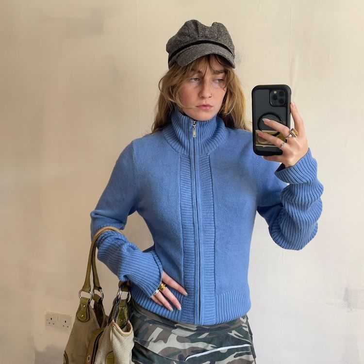 90’s Cosy Blue knit Full  Zip-Up Sweater image 1