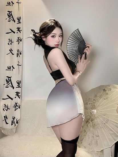 Immagine di Black And Gray Gradient Halter Dress With Stockings 3