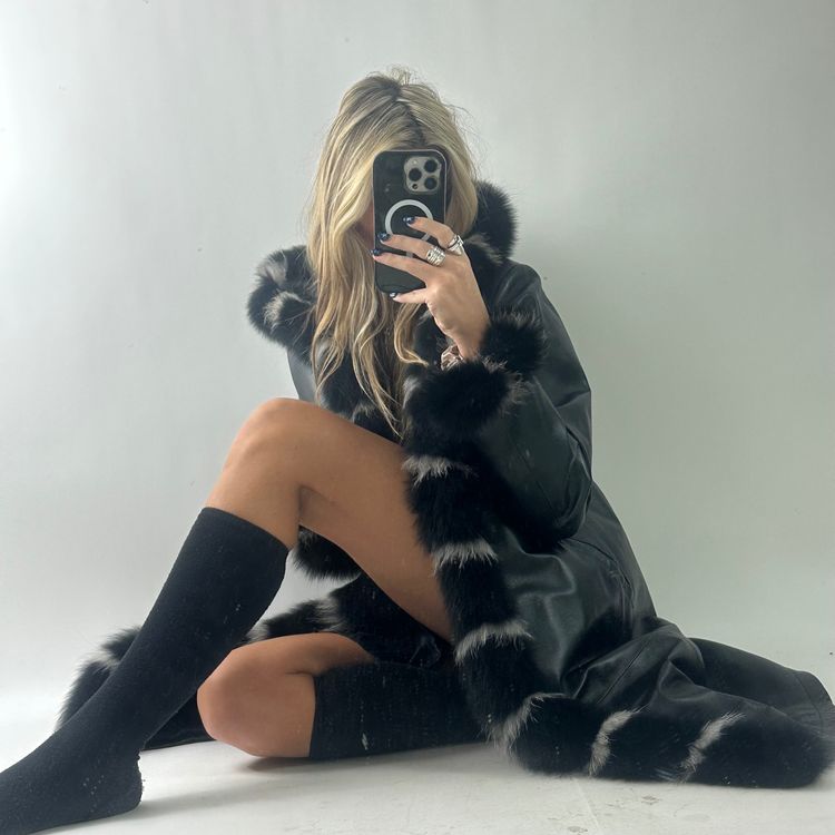 Black Leather Coat With Fur Trim