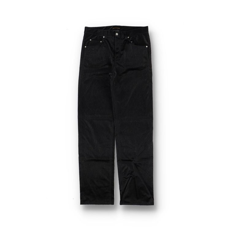 Saint Laurent Paris Black Crinkle High-Waisted Wide-Leg Jeans