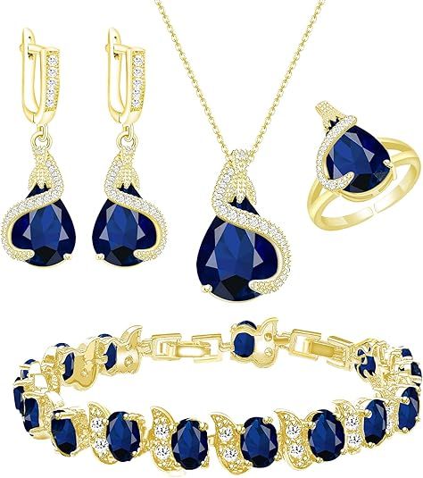 Gold-Tone Jewelry Set With Blue Stones