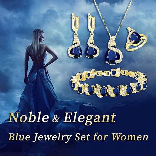 Gold-Tone Jewelry Set With Blue Stones 4