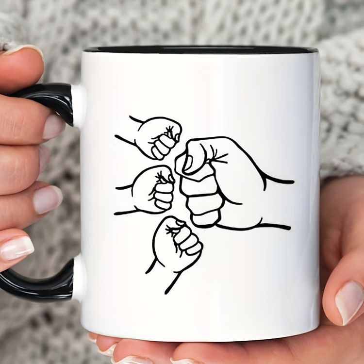 Personalized Dad & Kids Fist Bump Ceramic Coffee Mug – Custom Names Father's Day, Family Line Art & Dad Appreciation Novelty Cup (M1176) 4