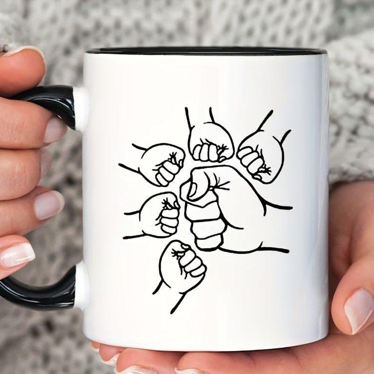 Personalized Dad & Kids Fist Bump Ceramic Coffee Mug – Custom Names Father's Day, Family Line Art & Dad Appreciation Novelty Cup (M1176) 6