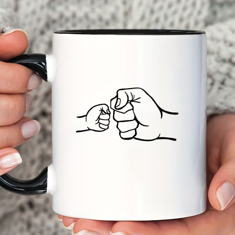 Personalized Dad & Kids Fist Bump Ceramic Coffee Mug – Custom Names Father's Day, Family Line Art & Dad Appreciation Novelty Cup (M1176) 5