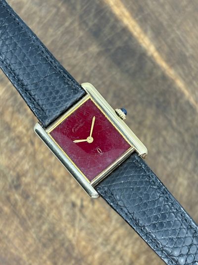 Must De Cartier Tank Manual Wind solid silver Gold Plated “SPIDER WEB DIAL”