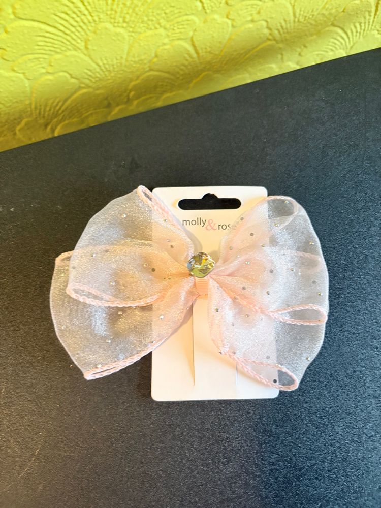 Molly & Rose 🩷 Molly & Rose Pink Sheer Organza Bow Hair Clip • Crystal Centre • Brand New ✨ product image