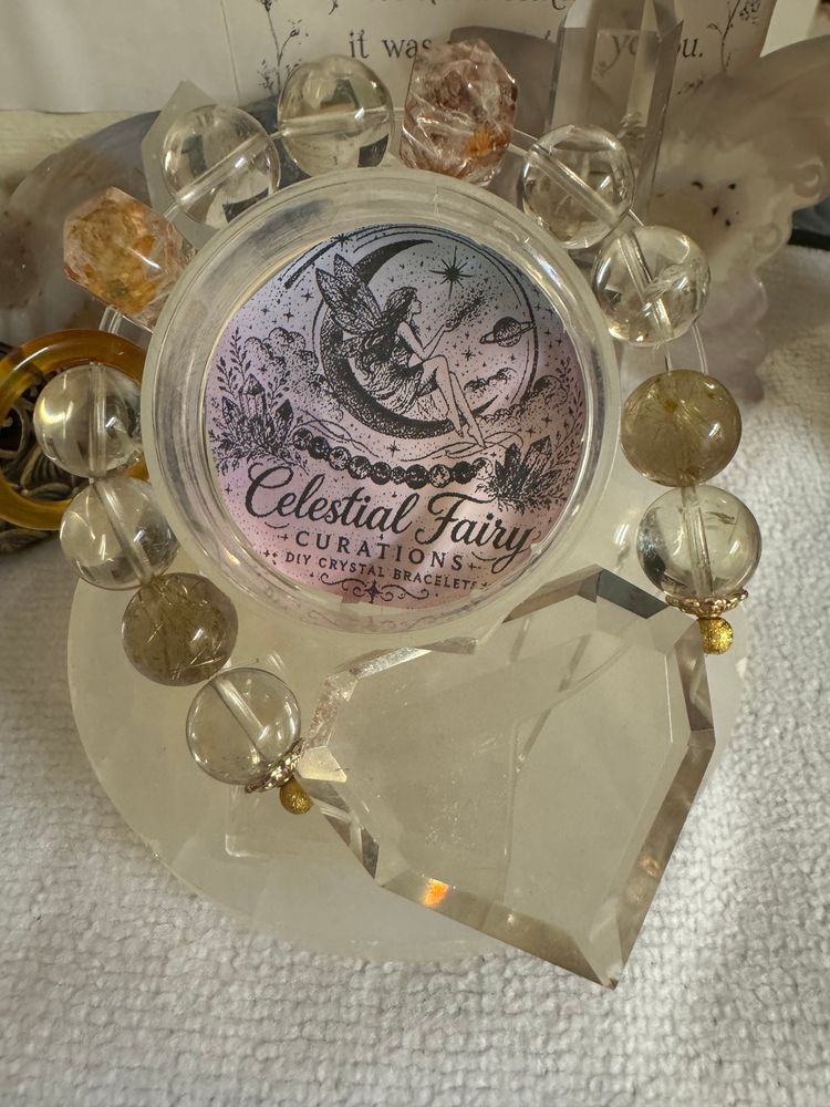 CQ heart, citrine, golden rutile and Herkimer diamond Celestial Fairy Curations Diy Crystal Bracelet 2