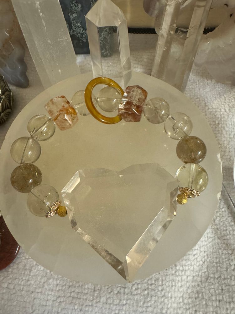 CQ heart, citrine, golden rutile and Herkimer diamond Celestial Fairy Curations Diy Crystal Bracelet