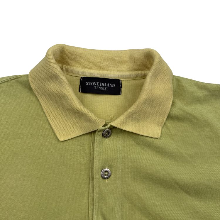 Stone Island 80's Spellout Vintage Yellow Cotton Blend Tennis Shirt - Medium image 3