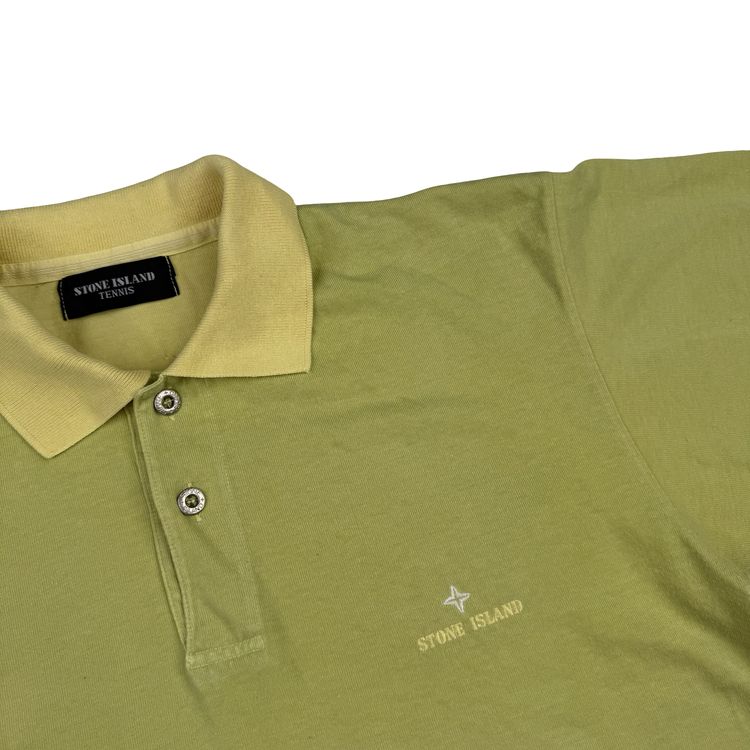 Stone Island 80's Spellout Vintage Yellow Cotton Blend Tennis Shirt - Medium image 2
