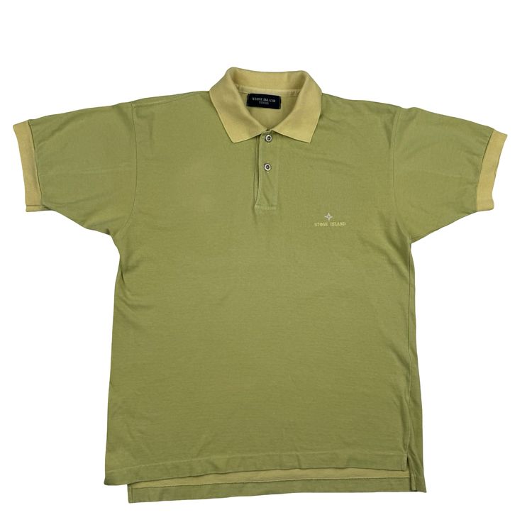 Stone Island 80's Spellout Vintage Yellow Cotton Blend Tennis Shirt - Medium