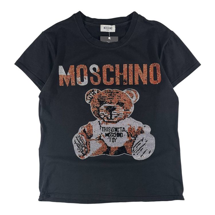 Moschino Black T-Shirt With Teddy Bear Design Strass Donna (S)