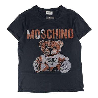 Moschino Black T-Shirt With Teddy Bear Design Strass Donna (S)