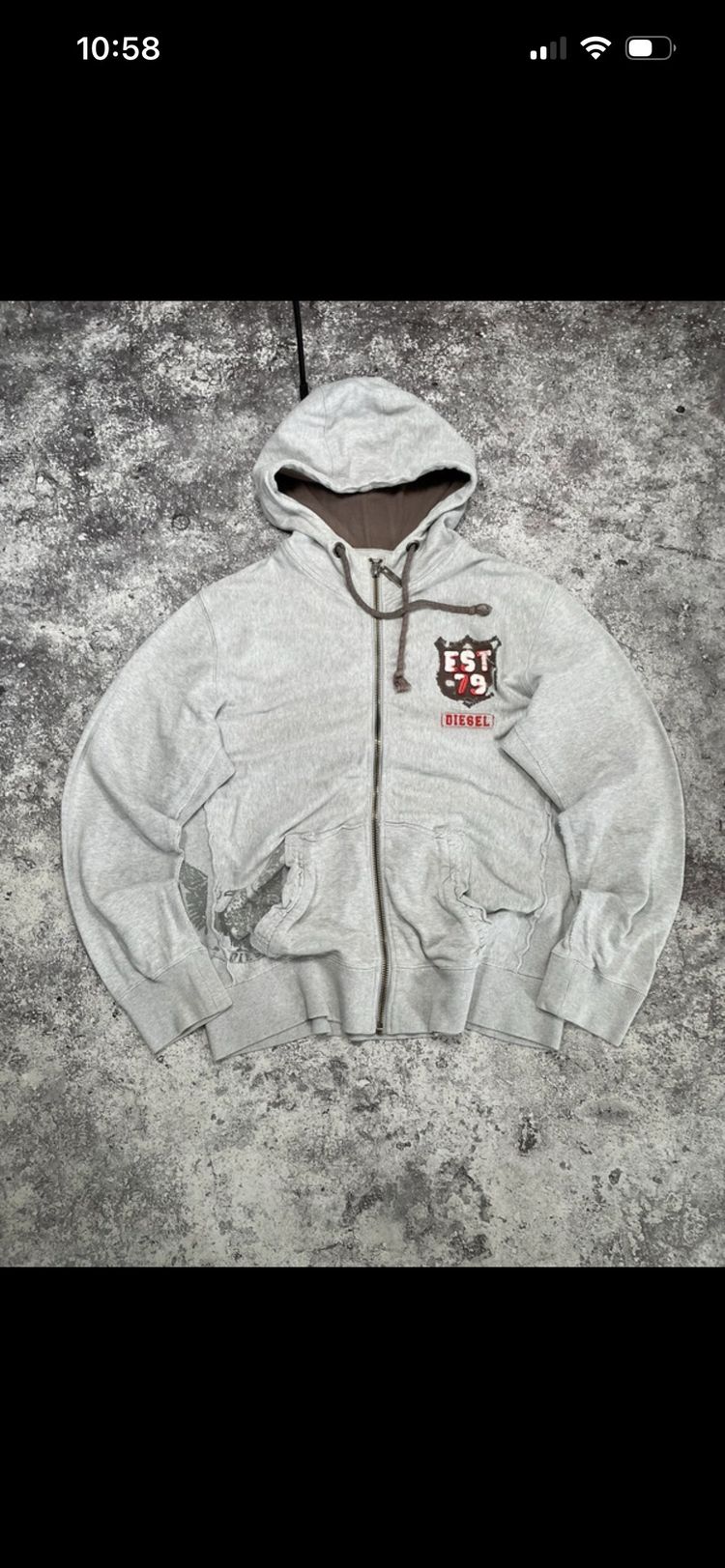Grey Zip-Up Hoodie With Hood Diesel 