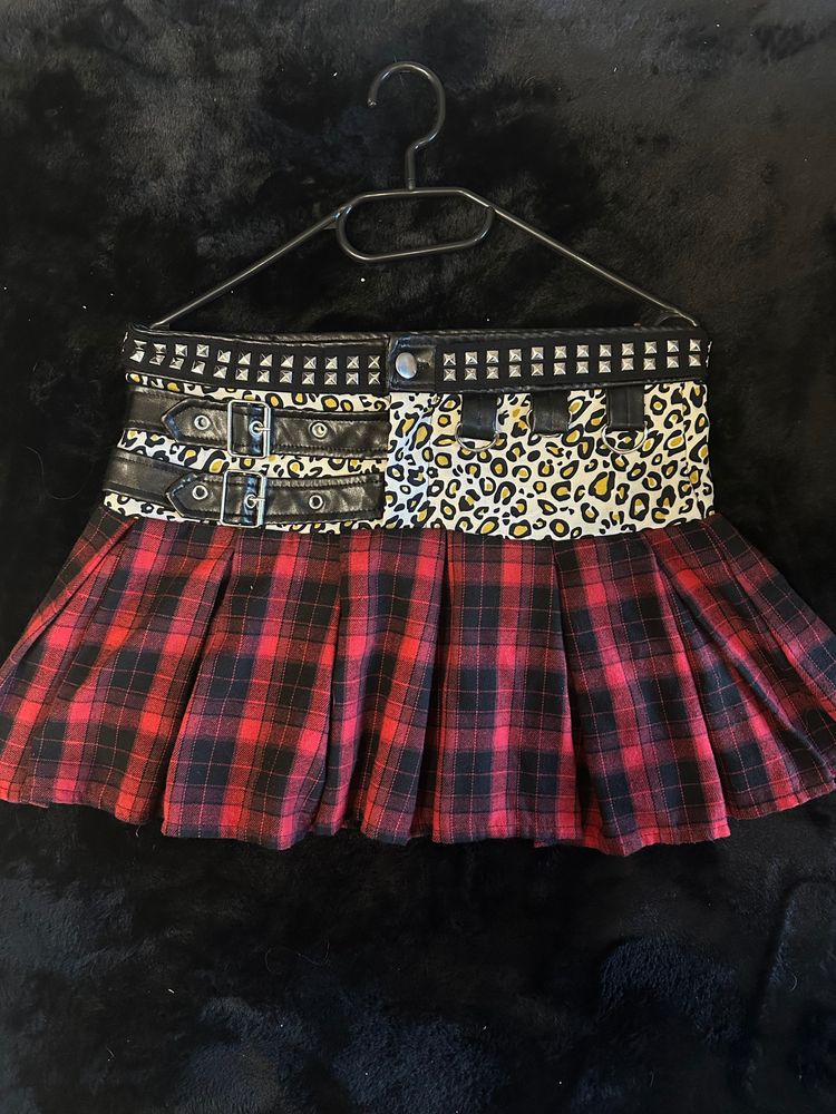 Other Plaid Skirt With Leopard Print And Studded Belt product image