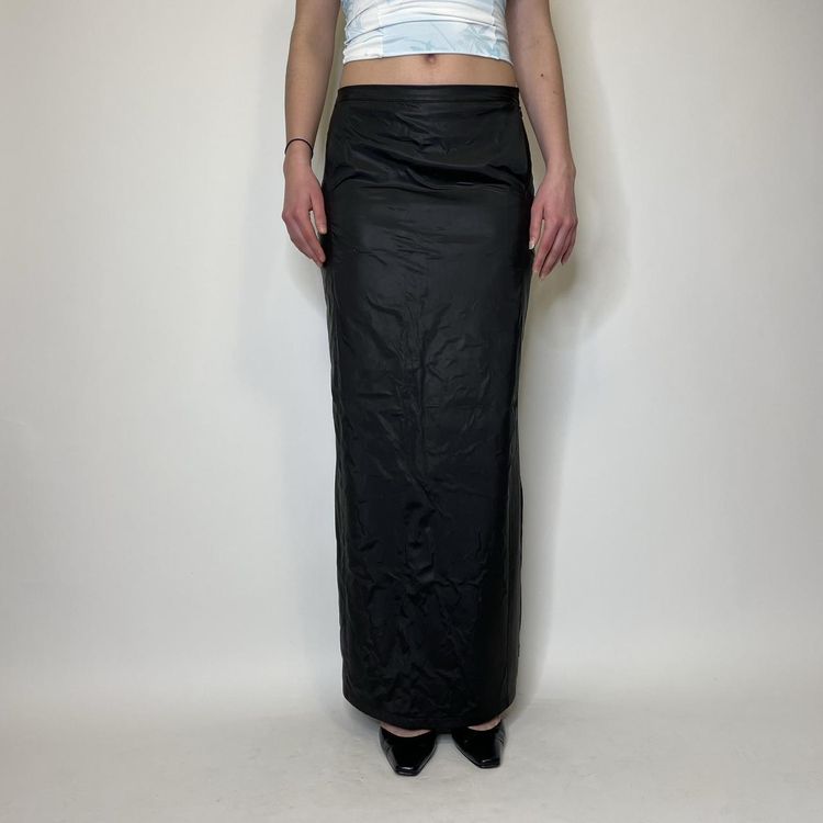 90s 00s PVC maxi skirt with kangaroo pocket and slits on the sides   image 2