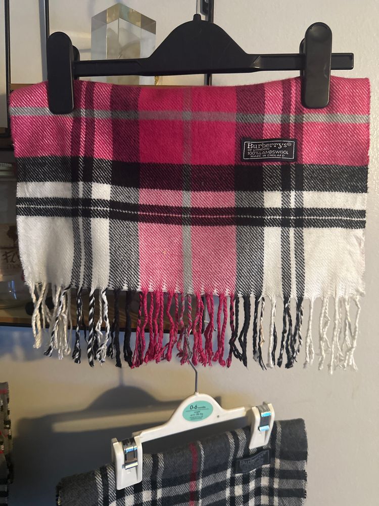 Burberrys Pink And White Checkered Scarf