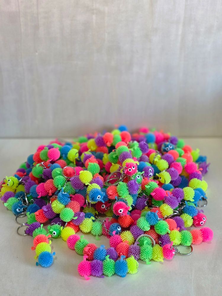 100 X Cutest Colorful Caterpillar Keychains image 1