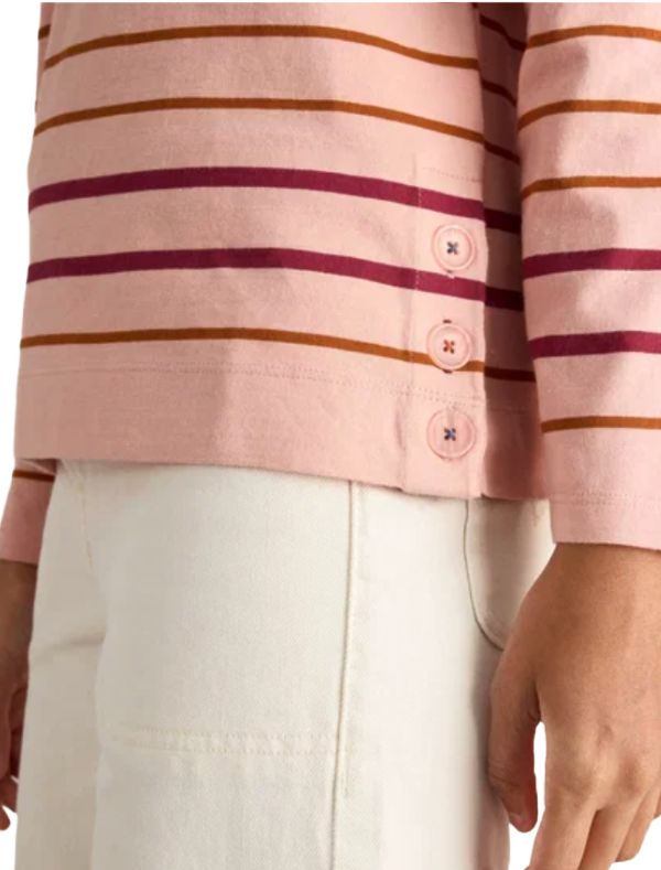 Women's Long Sleeve Willow Stripe Button Hem Top in Pink imagen 4