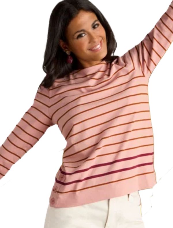 Women's Long Sleeve Willow Stripe Button Hem Top in Pink imagen 1