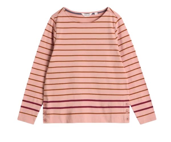 Women's Long Sleeve Willow Stripe Button Hem Top in Pink imagen 3