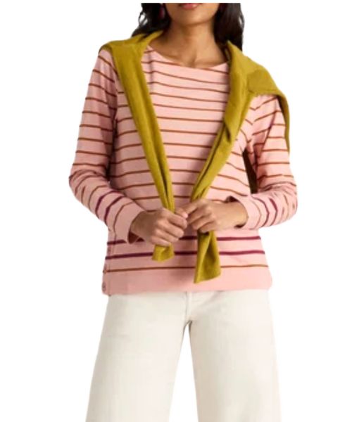 Women's Long Sleeve Willow Stripe Button Hem Top in Pink imagen 5
