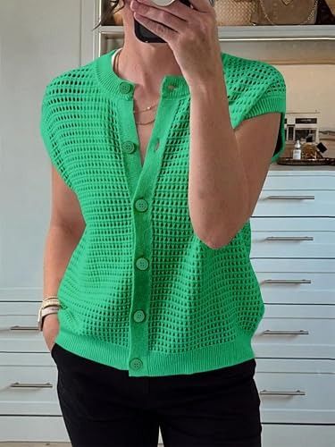 Other Green Knitted Sleeveless Button-Up Cardigan product image