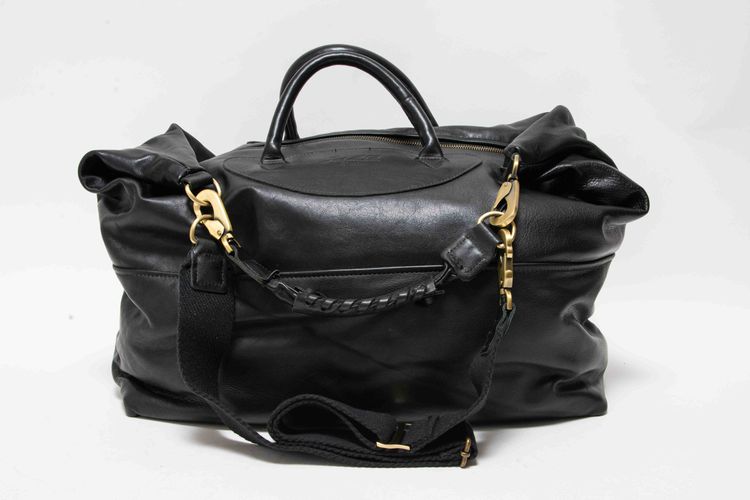 Jas M.B. London Handmade Soft Black Leather Wings Traveller Duffle Bag obraz 3