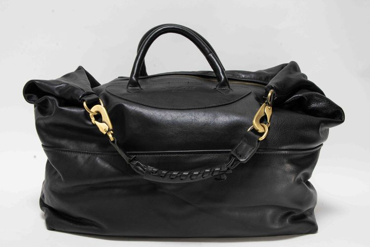 Jas M.B. London Handmade Soft Black Leather Wings Traveller Duffle Bag obraz 6