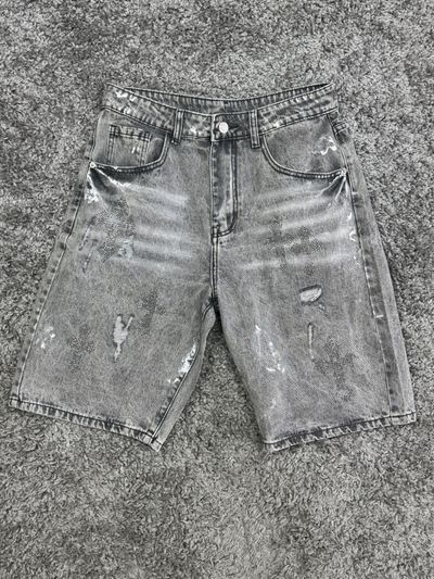 Grey Distressed Denim Shorts