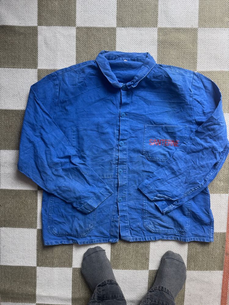 Blue Button-Up work cropped french Jacket