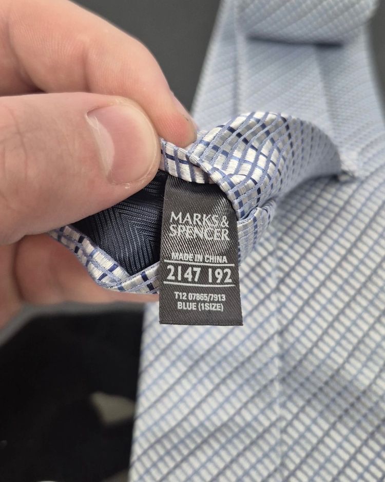 Marks & Spencer Mens Blue Checked Tie 100% Silk One Size Smart Formal Business image 5