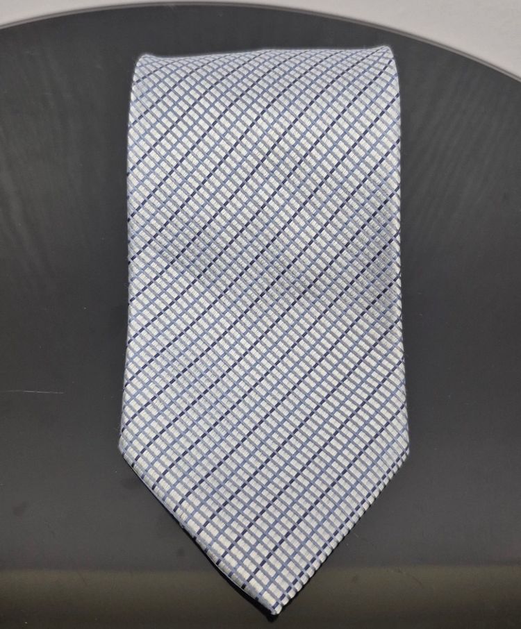Marks & Spencer Mens Blue Checked Tie 100% Silk One Size Smart Formal Business image 7