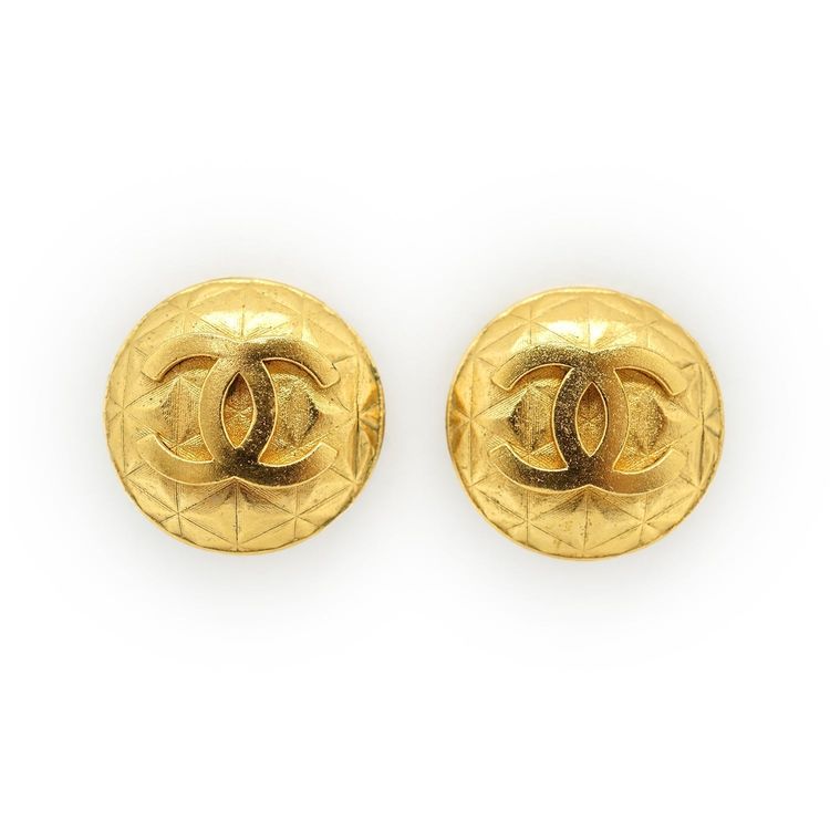 Orecchini a clip rotondi Chanel Vintage placcati oro con logo CC