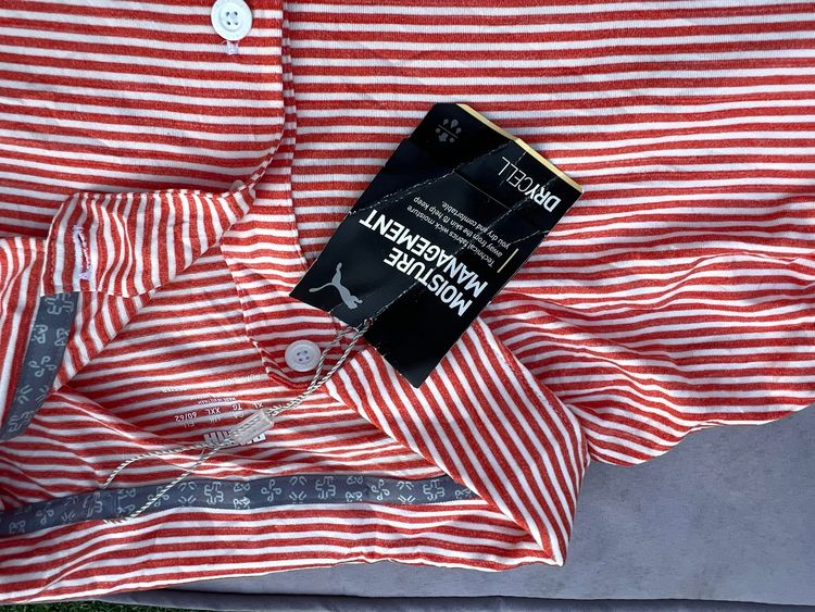 Puma Red & White Striped Polo Shirt XXL Moisture Management obraz 2