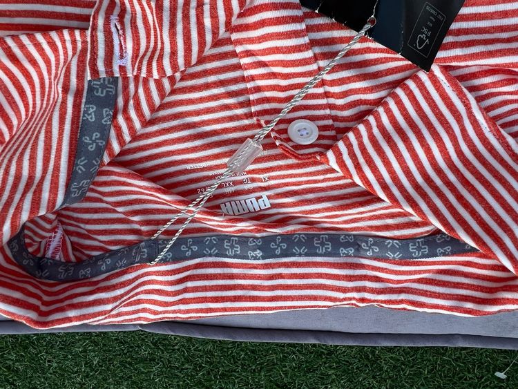 Puma Red & White Striped Polo Shirt XXL Moisture Management obraz 4