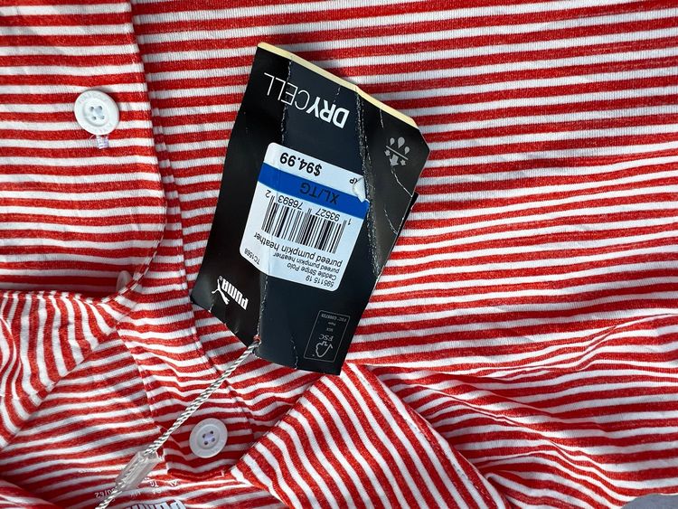 Puma Red & White Striped Polo Shirt XXL Moisture Management obraz 3