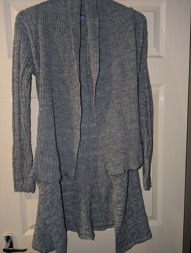 Purple Grey Knitted  waterfall Cardigan