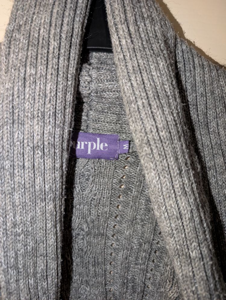Purple Grey Knitted  waterfall Cardigan obraz 2