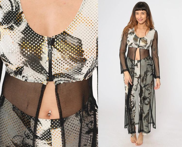 Other Black Mesh Long Sleeve Top With Patterned Pants product image