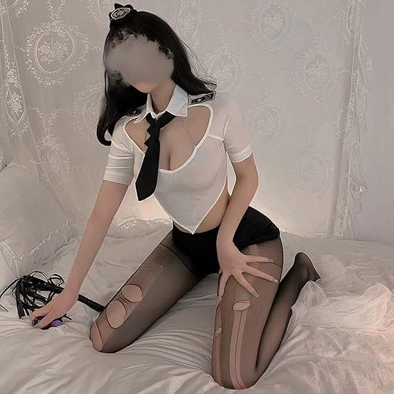 White Cropped Top With Black Tie And Black Mini Skirt Outfit image 2