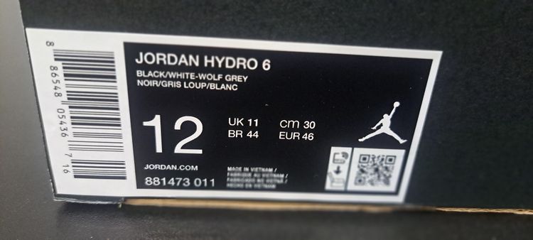 Jordan Hydro 6 Black White Wolf Grey Slides UK 11 EUR 46Brand New Full Box BNIB image 5