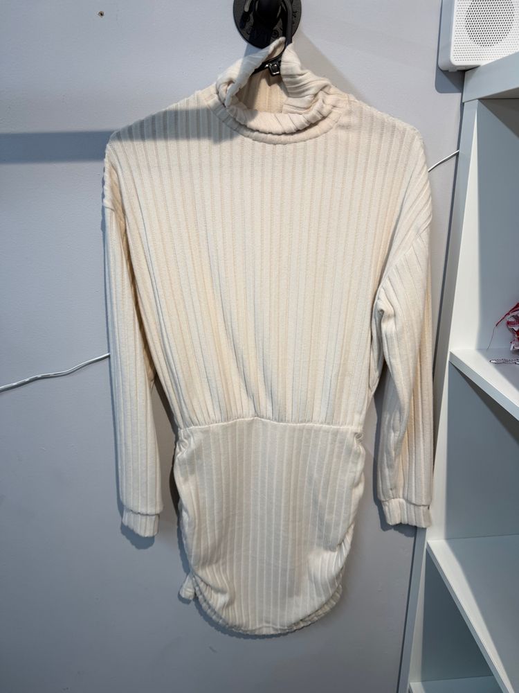 Cream Cream Ribbed Long Sleeve Dress - Viral and trending product image
