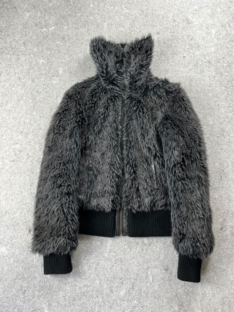 Black Faux Fur Jacket With Ribbed Cuffs And Hem