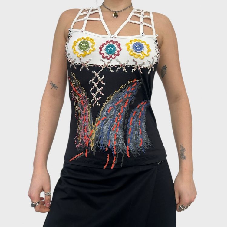 Save The Queen Graphic Cut Out Cage Top - M image 1