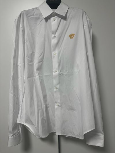 Versace White Shirt With Gold Medusa Logo