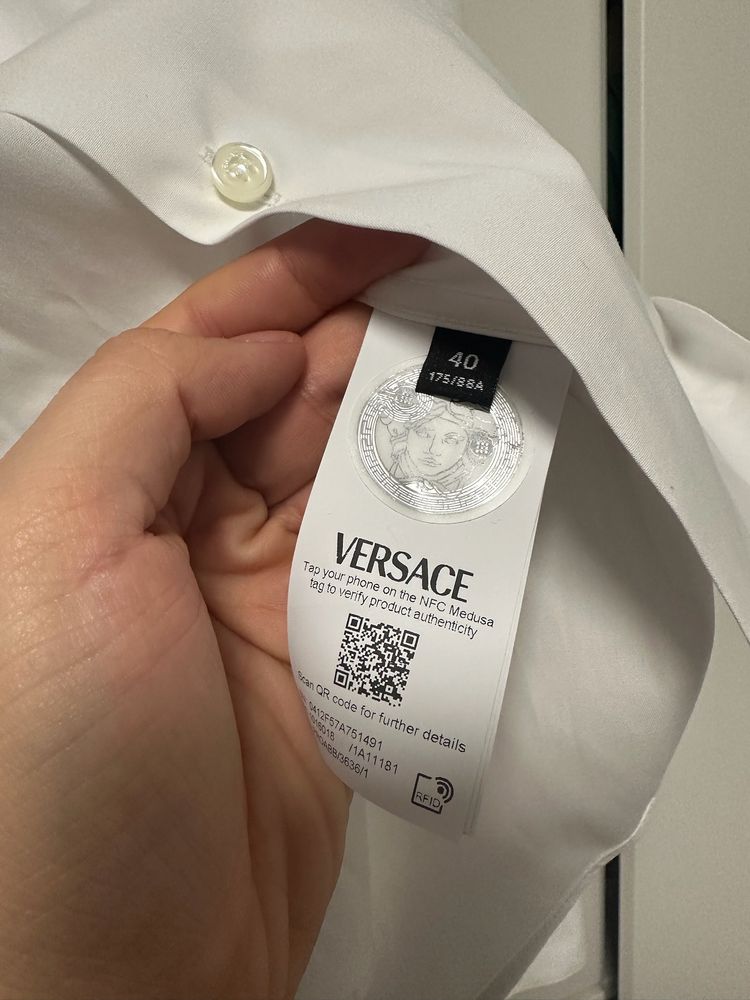 Versace White Shirt With Gold Medusa Logo image 6