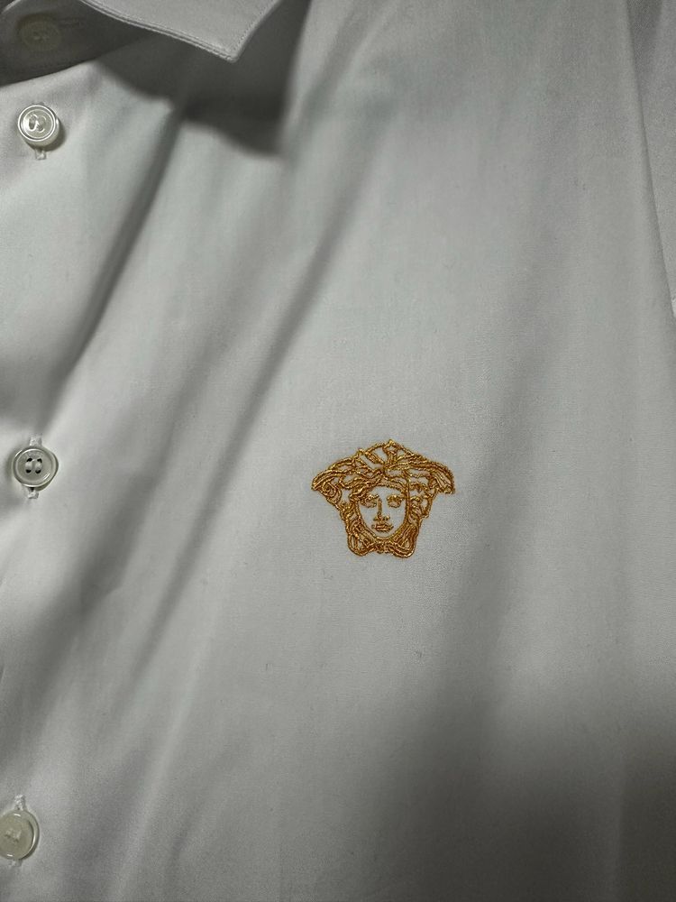 Versace White Shirt With Gold Medusa Logo image 5