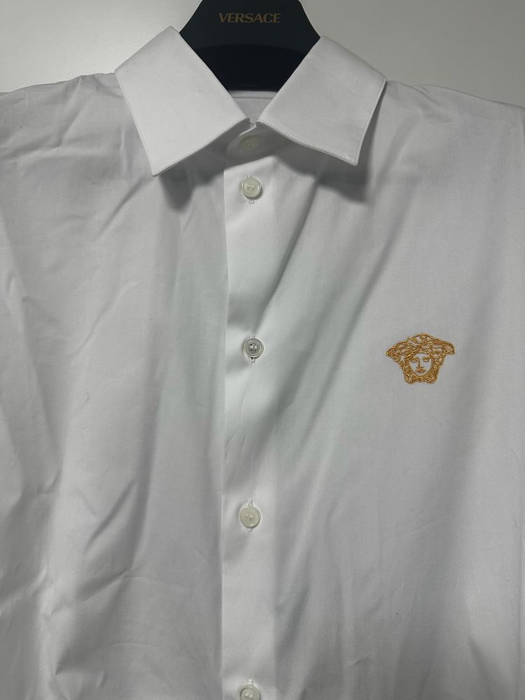 Versace White Shirt With Gold Medusa Logo image 4